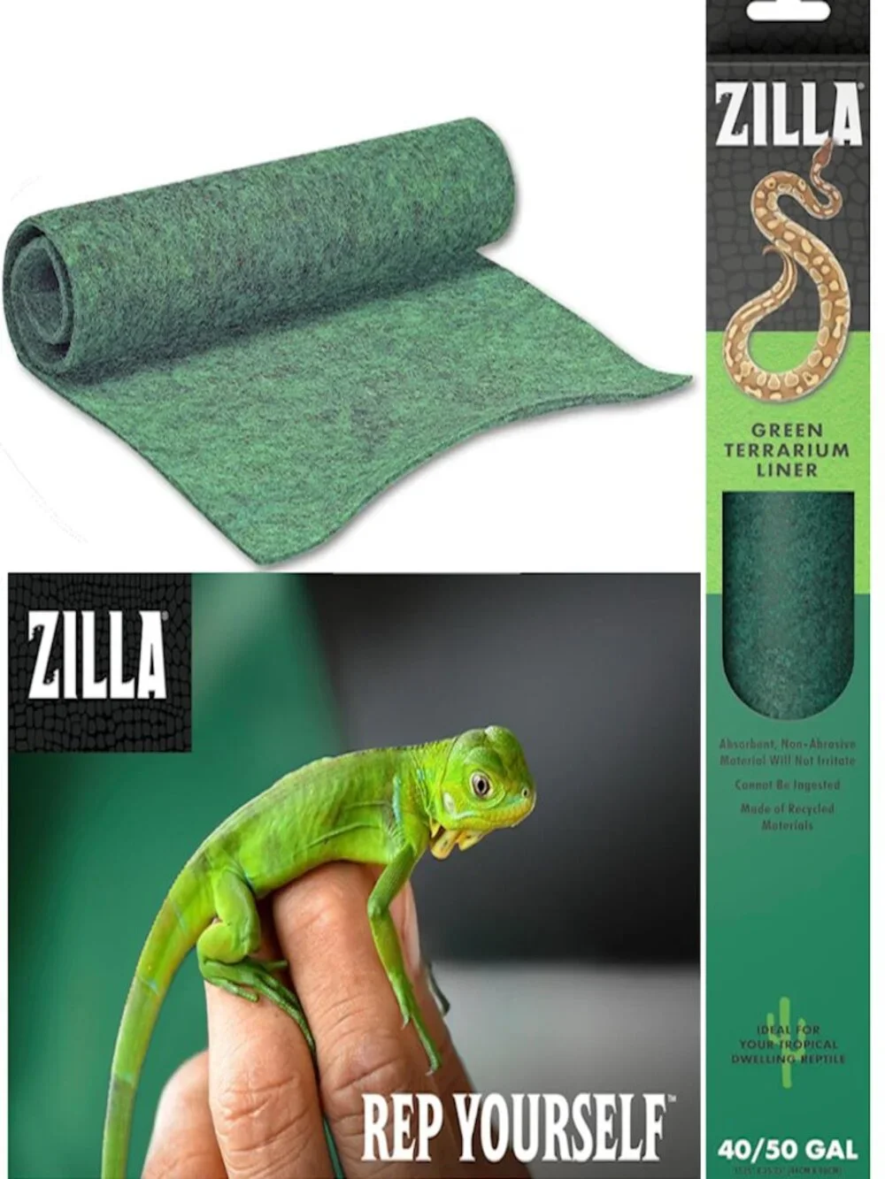 Zilla Reptile Terrarium Green Floor Liner 40/50 Gallon 17.25